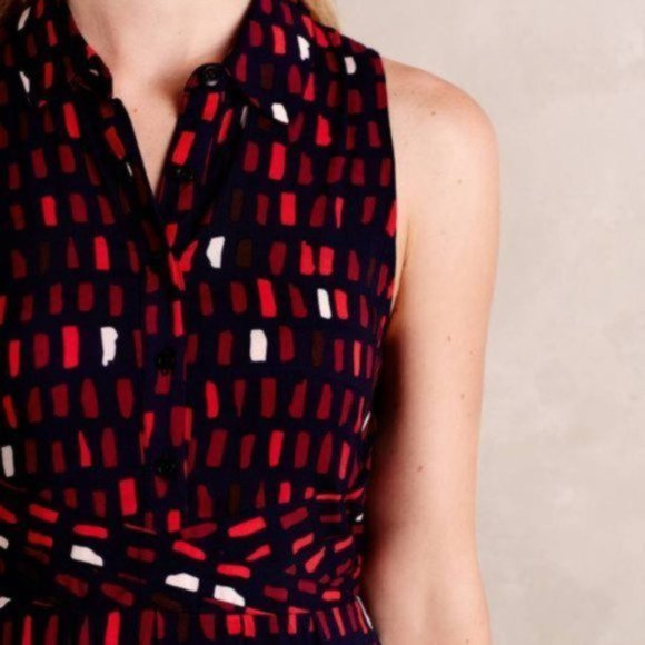 Anthro Tylho Shirtdress Full Skirt Pockets Navy XS - Picture 4 of 11